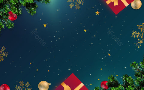 圣诞节 平安夜 绿色磨砂 质感背景 立体球体 标题背景 礼盒 星星
